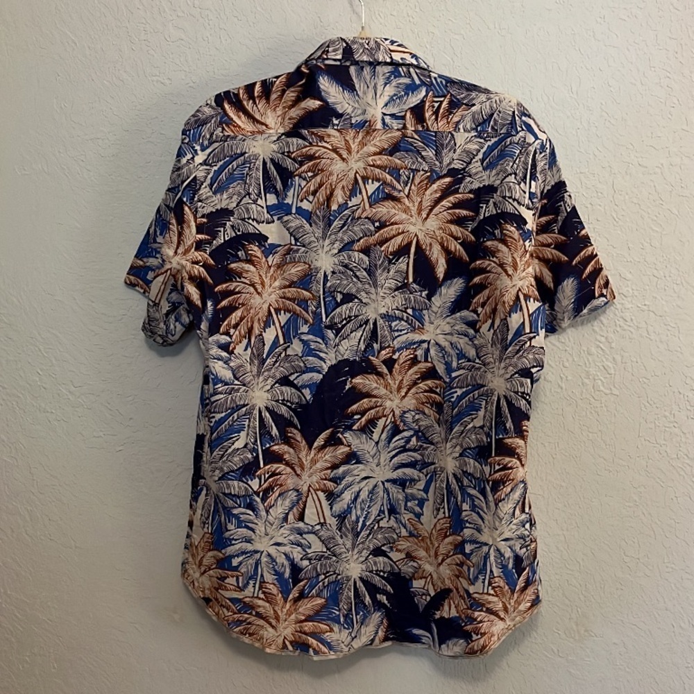 Mens Cotton Linen Blend Made in Italy Tropical Print Shirt Size L - Picture 3 of 3